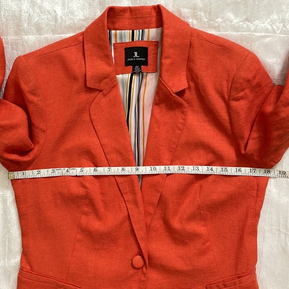 Blazer Jules & Leopard lined jacket padded shoulders 30% linen Coat Size S - Picture 15 of 15